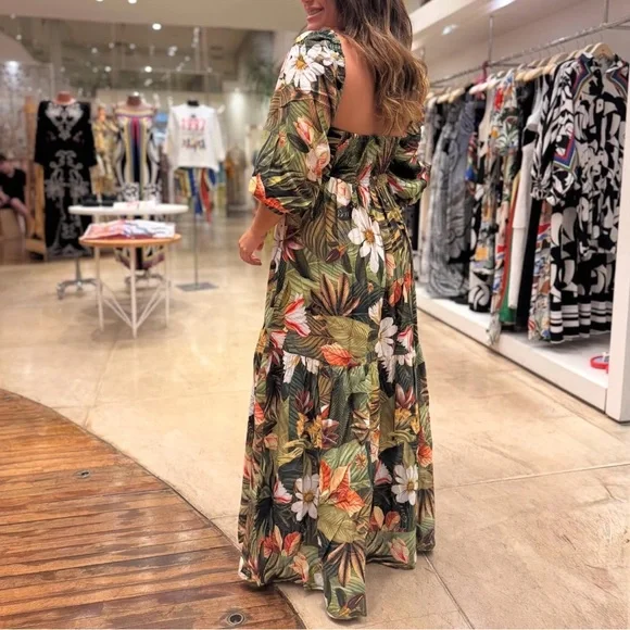FARM Rio Tropical Floral Palm Long Dress Size M - Picture 2 of 10
